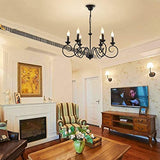 JIINOO Lustre Style Traditionnel Pays, Vintage Bougie Réglable en Hauteur Suspension Luminaire Lustre Suspendu en Fer, 6 E14 Lumières Ferme Classique Pendentif Éclairage Luminaire pour Cuisine Salon