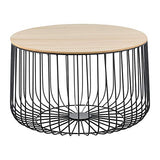 [en.casa] Lot de 2 Tables Basses Design Tables de Salon de Tailles Différentes Paniers à Plateaux Amovibles Métal MDF Noir Chêne Clair