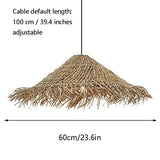 COBOTA Lustre Chapeau De Paille Rétro Industriel Suspension Rotin Chambre Pastorale Lustres Restaurant Ferme Abat-Jour Suspendu Couleur Primaire Irrégulière Plafonniers Couloir Rustiques 23.6in