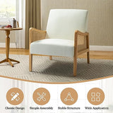Chaise d'appoint moderne du milieu du siècle chaises rembourrées en velours avec tricot en bambou fauteuil confortable en tissu de lin avec accoudoirs en rotin pour salon,Blanc