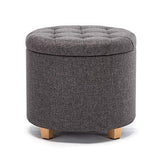 HNNHome Tabouret de rangement rond rembourré en lin avec assise amovible pour rangement - 45 cm de diamètre - Gris anthracite