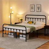 Yaheetech Lit Simple Double en Métal Assemblage Simple pour Petits Espaces Adultes 140x200cm Noir