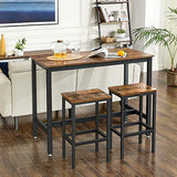 VASAGLE Lot Table et Chaises de Bar, Table Haute avec 2 Tabourets de Style Industriel, pour Cuisine, Salle à Manger, Salon, Marron rustique LBT15X