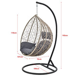 Siège Suspendu avec Panier Cadre Coussins Fauteuil Zen pour Intérieur Extérieur Support Solide en Acier Housse Amovible Polyester Capacité de Charge 150 kg Polyrotin Hauteur 195 cm Marron Gris Foncé