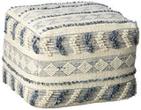LR Home Pouf en Laine Bleu Marine/Bleu/Ivoire 45,7 x 45,7 x 35,6 cm