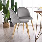 TUKAILAI Lot de 2 Fauteuil Chaise de Salle à Manger Velours Gris Chaise de Bureau Ergonomique Pieds Métal avec Finition en Bois Gris