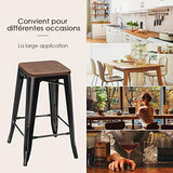 COSTWAY Lot de 4 Tabouret Bar Tolix Empilable de Style Industriel Vintage Siège en Bois avec Repose-Pied et Patin du Pied pour Salle à Manger, Salon, Cuisine, Hauteur 64,5 CM, Jusqu’à 150 KG, Noir