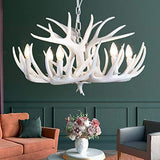 HYQJUNE E27 Pendentif Lampe Vintage Salon Pendante Lumière Bois De Cerf Blanc Résine Lustre Hauteur Réglable Suspension Lampe 6 Têtes Chandelier Restaurant Grenier Bar Café Suspension Plafonnier