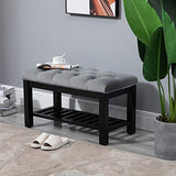 HOMCOM Banc Banquette capitonnée Style Classique Chic Banc à Chaussures dim. 108L x 45l x 46H cm Bois Massif Caoutchouc Noir Polyester Gris
