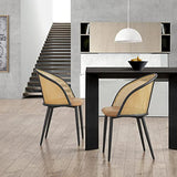 [en.casa] Lot de 2 Chaises de Salle à Manger Cuisine Design Siège Simili Dossier Rotin Pieds en Métal 82 x 56 x 55 cm Marron Noir
