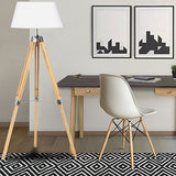 IDMarket - Lampadaire trepied Bois Clair réglable Blanc