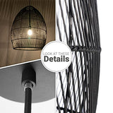Paco Home Suspension Salon Boho Lampes En Osier Rotin Salle À Manger Lampe Papier E27, Type de lampe:Lampe à suspension - Type 2, Couleur:Noir (Ø52 cm)