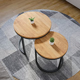 Lumarc Modena, Lot de 2 Tables Basses Gigognes de Salon Faites à la Main en Bois Massif de Hêtre Naturel au Design Industriel Minimaliste Moderne, Ronde, Ø50x43 cm / Ø40x38 cm