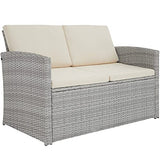 TecTake Salon de Jardin en Résine Tressée 4 Personnes, 1 Canapé, 2 Fauteuils, 1 Table avec Plateau en Verre, Coussins d’Assise et de Dossier Inclus (Gris Clair)