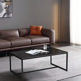 FATIVO Table Basse Marbre de Salon: Table Café Industrielle Rectangulaire Design Table Basse Noir Moderne Scantinave en Pierre Frittée Grand Plateau pour Salon Bureau Café - Noir 100x60x43cm