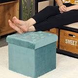 Bonlife Boite de Rangement Intérieur Tabouret Pliant Coffre a Jouet Poufs et Repose Pieds Couleur Bleu-Vert Rétro Charge Max de 150kg 40x40x40cm