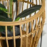 Outsunny Lot de 3 supports cache-pots à plantes lot de 3 étagères à fleurs support pots de fleurs sur pied trépied en bois et résine tressée rotin - bois naturel