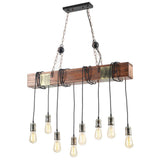 Lustre rétro, COCOL Loft Industriel Suspension en bois Lampe suspendue décorative en métal Hauteur réglable E27 Rétro en bois pendentif pour cuisine salle à manger Bar Restaurant Salon Café (sans ampo