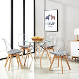 H.J WeDoo Lot de 4 Transparente Scandinave Chaises de Salle à Manger, Rétro Chaises Tulip Tissu Rembourrée en Polycarbonate arrière et Bois de hêtre Massif- Gris