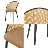 [en.casa] Lot de 2 Chaises de Salle à Manger Cuisine Design Siège Simili Dossier Rotin Pieds en Métal 82 x 56 x 55 cm Marron Noir