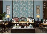 AdorabPaper Papier Peint Wallpaper Non tissé Vent Idyllique Fleurs Oiseaux Stickers Muraux Salon Chambre À Coucher Mur De Fond Tv Bleu 53X1000CM(20.8inches X 393.7inches)