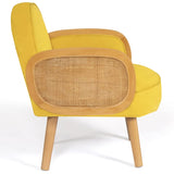 IDMarket - Fauteuil Elina en Velours Jaune et cannage