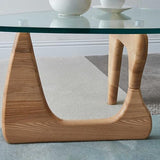 Table basse moderne, table basse avec plateau en verre, table basse en verre et bois, table basse triangulaire en bois, pièce maîtresse élégante et robuste, plateau en verre trempé, parfaite for la dé