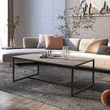 FATIVO Table Basse Marbre de Salon: Table Café Industrielle Rectangulaire Design Table Basse Noir Moderne Scantinave en Pierre Frittée Grand Plateau pour Salon Bureau Café - Gris 100x60x43cm