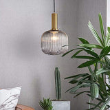 MZStech Lampe suspendue moderne, suspension en verre gris avec douille de suspension en cuivre doré