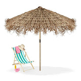 Relaxdays Hawaï Parasol de Plage en Bois et Feuille de Palmier résistant aux intempéries Naturel 250 x 260 cm