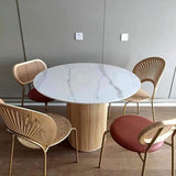 Table de salle à manger ronde en pin massif, table de cuisine moderne en marbre blanc, table de salle à manger en bois naturel, meuble de restaurant – 120 x 120 x 75 cm (L x l x H)