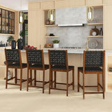 RELAX4LIFE Lot de 2 Tabouret de Bar en Bois Massif, Chaise de Salle à Manger avec Tissage en Cuir PU, Chaise Haute Cuisine avec Repose-Pieds, Assise 61 CM, Charge 150 KG pour Salon Bar
