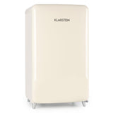 Klarstein PopArt Cream - réfrigérateur, pose libre, années 50, 108 l, congél. 13 l, rapide, compartiment légumes, 2 x clayettes, porte bouteilles, bac à oeufs, porte vers la droite, crème