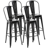 HOMCOM Lot de 4 tabourets de Bar Industriel avec Dossier Hauteur Assise 76,5 cm métal Noir