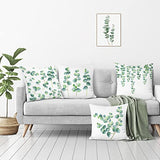 Bonhause Lot de 4 Housse de Coussin Feuilles d'eucalyptus 45 x 45 cm Plante Verte Velours Doux Décoratif Taie d'oreiller pour Canapé Lits Chaises Voiture Salon Maison Décor