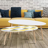 IDMarket - Lot de 2 Tables Basses gigognes laquées Blanc Motifs Blanc Jaune Gris