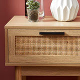 BAÏTA - Table de Chevet Amana Effet chêne et cannage rotin 40cm