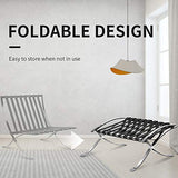 Fauteuil de salon classique - Pliable - En cuir véritable - Avec cadre en acier inoxydable - Pour chambre à coucher, salon, salle de lecture (noir, avec ottomane)