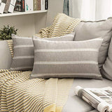 MIULEE Lot de 2 Housse de Coussin en Lin avec Dentelle Coussin Rayure Décoration Taie d'oreiller Rayé Canapé Décoratif Confortable pour Salon Maison Chambre Bureau 30x50cm Gris Clair