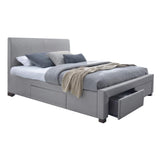 Pack Lit Double en Tissu Gris avec Tiroirs, Pieds, Tête de lit, Sommier et Matelas 160 x 200 cm Inclus - Tendance et Pratique - Vancouver
