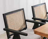 Wahson Chaise à Accoudoirs en Cannage avec Rembourrage Chaise Salle à Manger en Bois en Rotin Chaise de Cuisine Vintage, Fauteuil Rétro Confortable pour Salon/Cuisine/Balcon, Noir