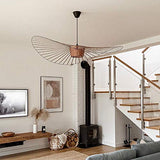 YUXN Suspensions Lustre Vintage Salon Lampe Simple Creative (Hauteur De La Lumière Réglable), Bande De Tissu De Fibre De Verre De Salon + Conception De Chapeau en Fer Forgé，E27 Max 40W Brown 120cm