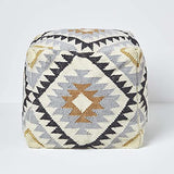 HOMESCAPES Pouf carré en Laine Kilim Agra, Pouf tressé à Motif géométrique, Pouf berbère et bohème déco 43 cm