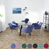 TecTake 800862 Lot de 4 Chaises de Salle à Manger Effet Velours Scandinave Pieds en Acier Dorés Élégant avec Accoudoirs – Diverses Couleurs (Vert Foncé)