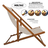 Holtaz Chaise Longue en Bois de qualité supérieure - Pliable - Chaise de Plage avec Tissu Amovible et Oreiller - pour Jardin, Piscine, Camping, Plage, Bars, cafés, hôtels jusqu'à 130 kg - Beige