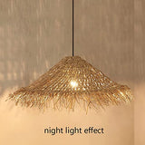 COBOTA Lustre Chapeau De Paille Rétro Industriel Suspension Rotin Chambre Pastorale Lustres Restaurant Ferme Abat-Jour Suspendu Couleur Primaire Irrégulière Plafonniers Couloir Rustiques 23.6in