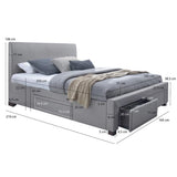 Pack Lit Double en Tissu Gris avec Tiroirs, Pieds, Tête de lit, Sommier et Matelas 160 x 200 cm Inclus - Tendance et Pratique - Vancouver