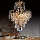 Ridgeyard Lustre en Cristal 3 Lumineux Chaîne Réglable Moderne Style Goutte de Cristal K5 Eclairage LED de Plafonnier Plafond pour chambre salon couloir,7 Niveaux, Or