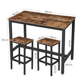 VASAGLE Lot Table et Chaises de Bar, Table Haute avec 2 Tabourets de Style Industriel, pour Cuisine, Salle à Manger, Salon, Marron rustique LBT15X