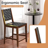 RELAX4LIFE Lot de 2 Tabouret de Bar en Bois Massif, Chaise de Salle à Manger avec Tissage en Cuir PU, Chaise Haute Cuisine avec Repose-Pieds, Assise 61 CM, Charge 150 KG pour Salon Bar